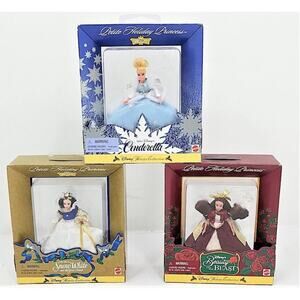 NEW 3 Disney Holiday Princess MINI DOLL Jingle Ornaments Stands Cinderella Belle